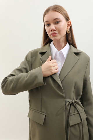 Yandan Bağlamalı Blazer Takım Koyu Haki - 9