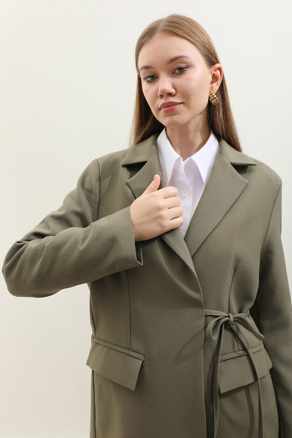 Yandan Bağlamalı Blazer Takım Koyu Haki - 9