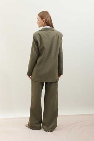 Yandan Bağlamalı Blazer Takım Koyu Haki - 10