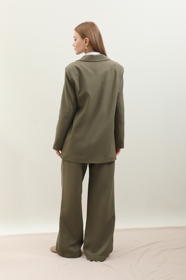 Yandan Bağlamalı Blazer Takım Koyu Haki - 10