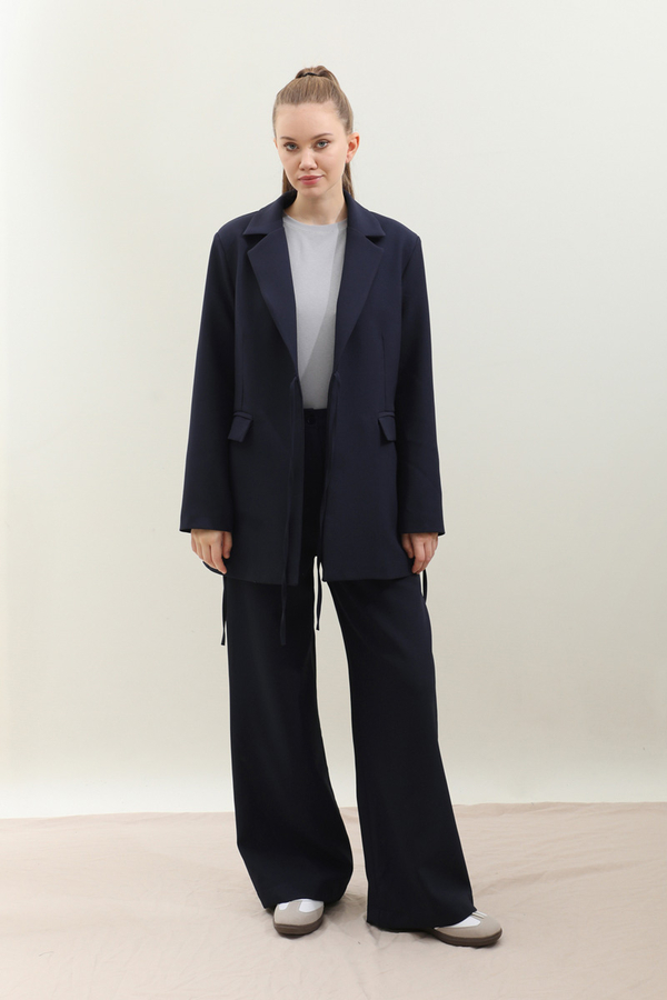 Yandan Bağlamalı Blazer Takım Lacivert - 1