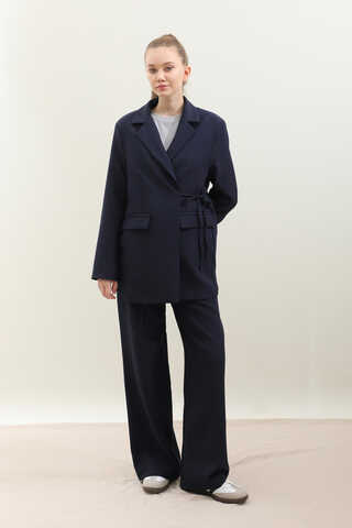 Yandan Bağlamalı Blazer Takım Lacivert - 2