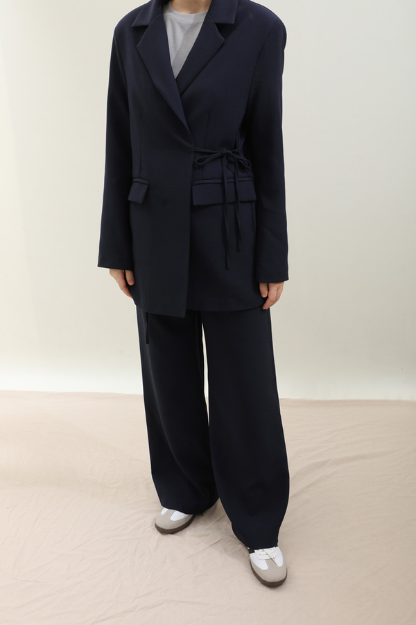 Yandan Bağlamalı Blazer Takım Lacivert - 4