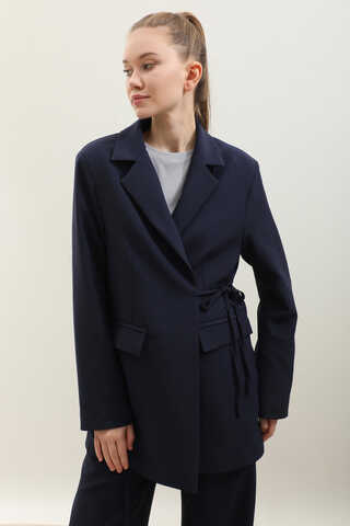 Yandan Bağlamalı Blazer Takım Lacivert - 5