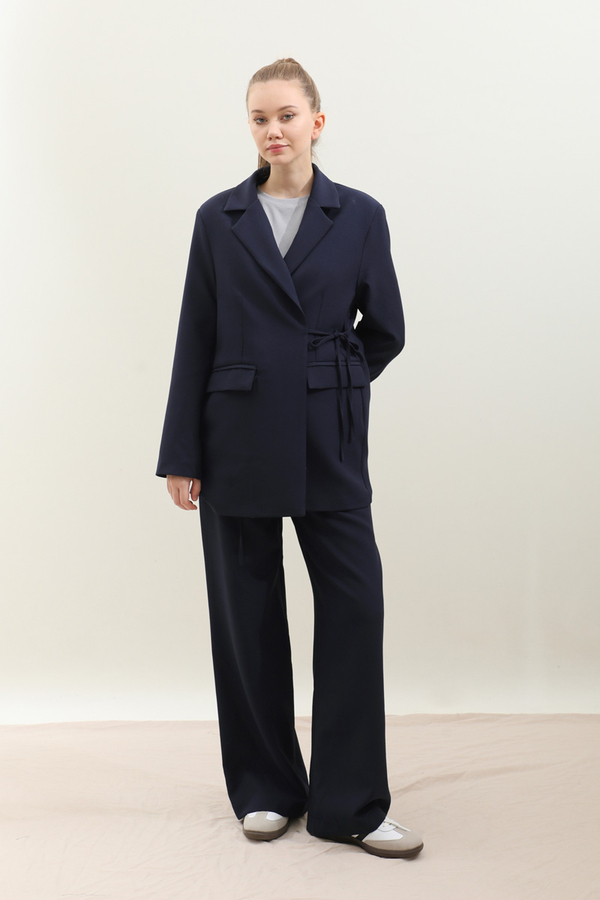 Yandan Bağlamalı Blazer Takım Lacivert - 2