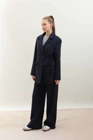 Yandan Bağlamalı Blazer Takım Lacivert - 3