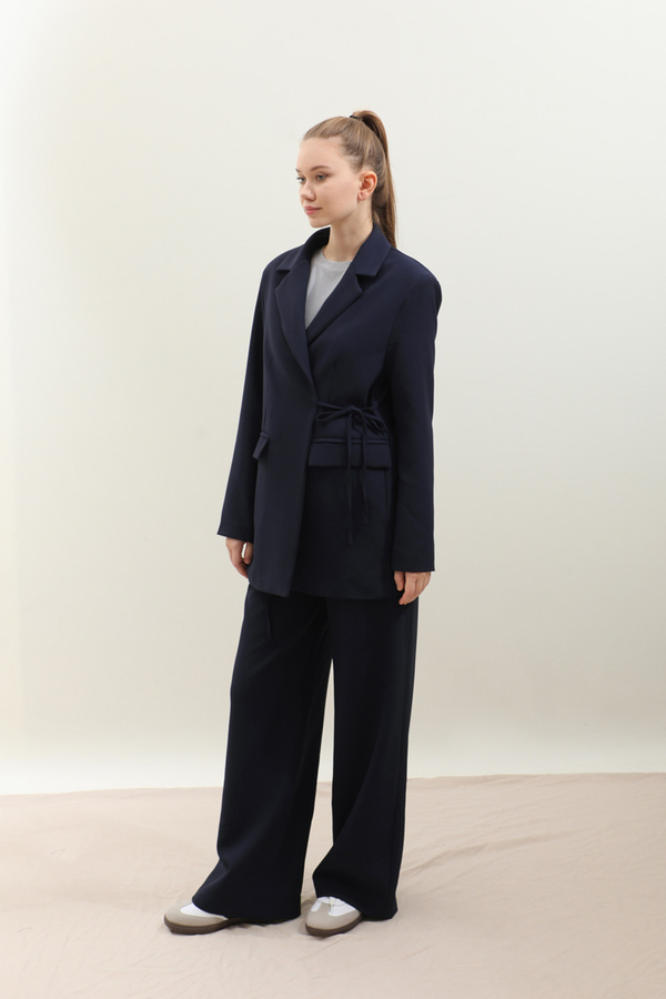 Yandan Bağlamalı Blazer Takım Lacivert - 3