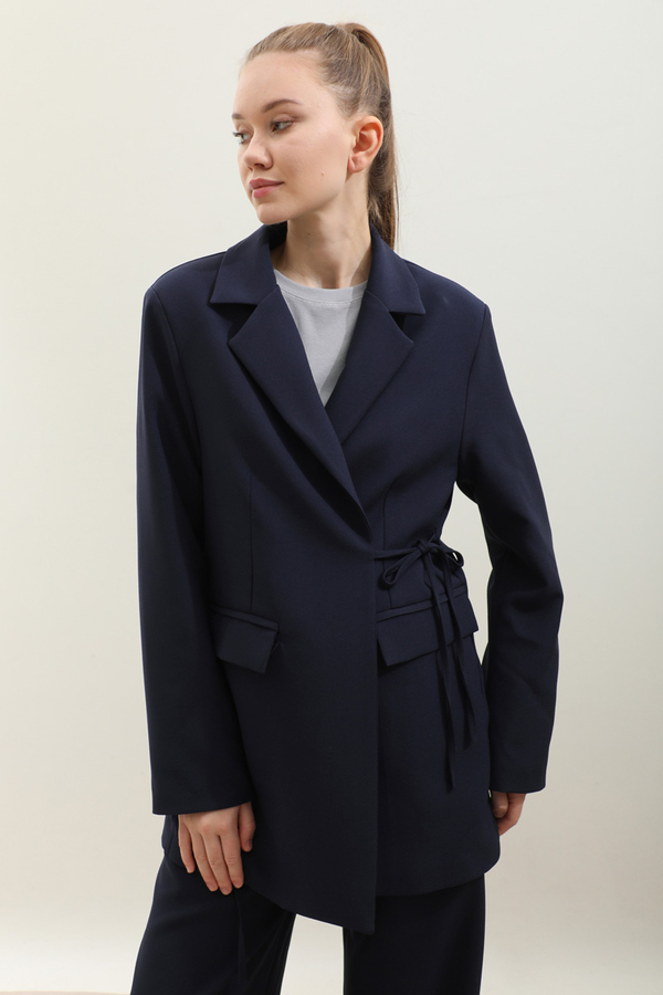 Yandan Bağlamalı Blazer Takım Lacivert - 5