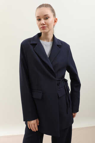 Yandan Bağlamalı Blazer Takım Lacivert - 6