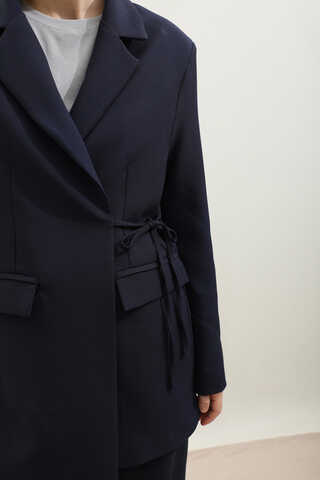 Yandan Bağlamalı Blazer Takım Lacivert - 7
