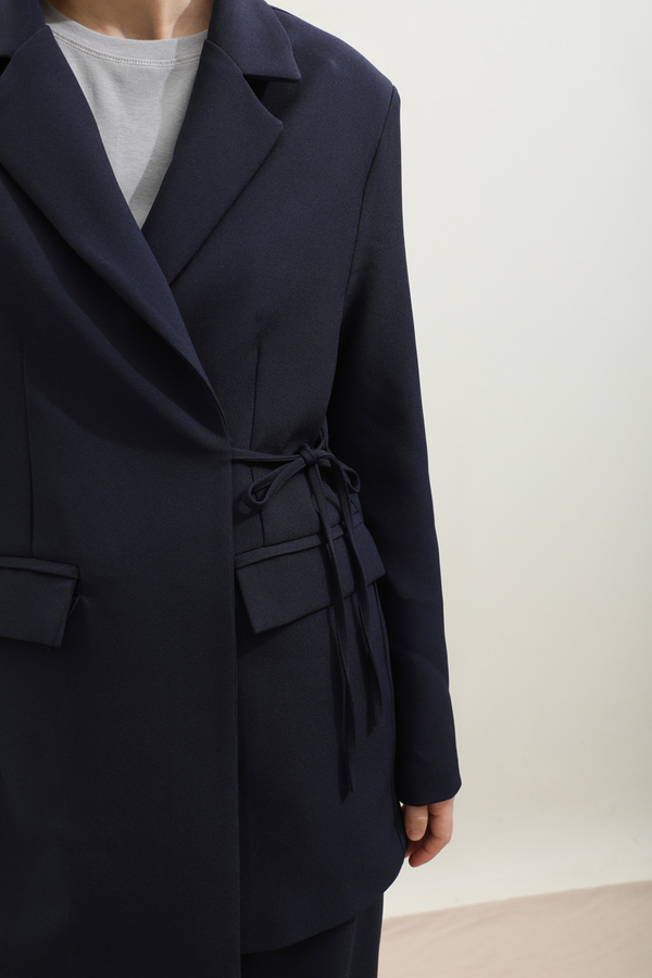 Yandan Bağlamalı Blazer Takım Lacivert - 7