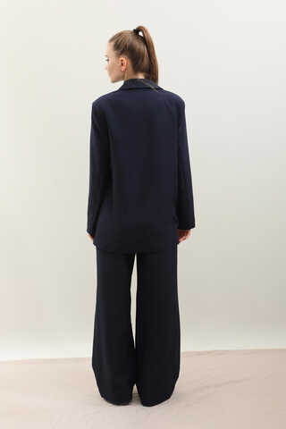 Yandan Bağlamalı Blazer Takım Lacivert - 8