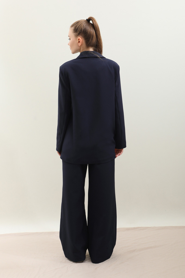 Yandan Bağlamalı Blazer Takım Lacivert - 8