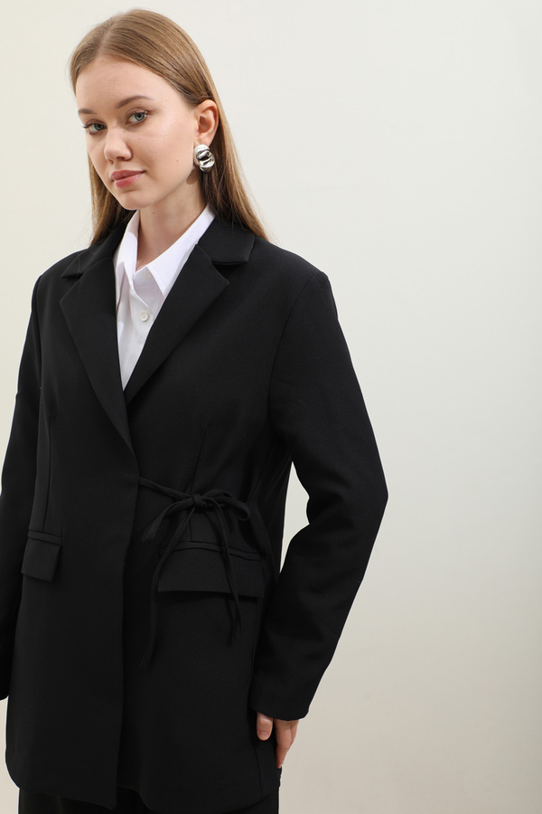 Yandan Bağlamalı Blazer Takım Siyah - 3