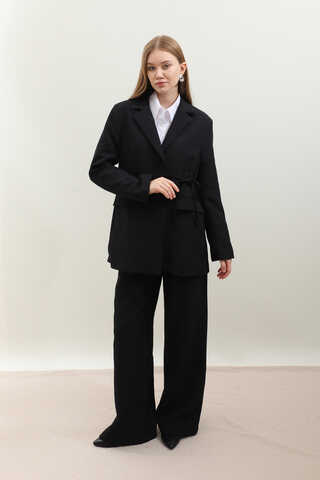 Yandan Bağlamalı Blazer Takım Siyah - 2