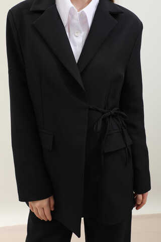 Yandan Bağlamalı Blazer Takım Siyah - 4