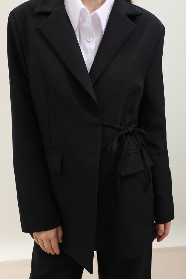 Yandan Bağlamalı Blazer Takım Siyah - 4