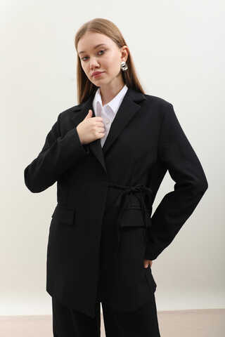 Yandan Bağlamalı Blazer Takım Siyah - 5