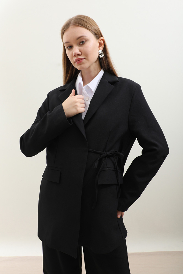 Yandan Bağlamalı Blazer Takım Siyah - 5