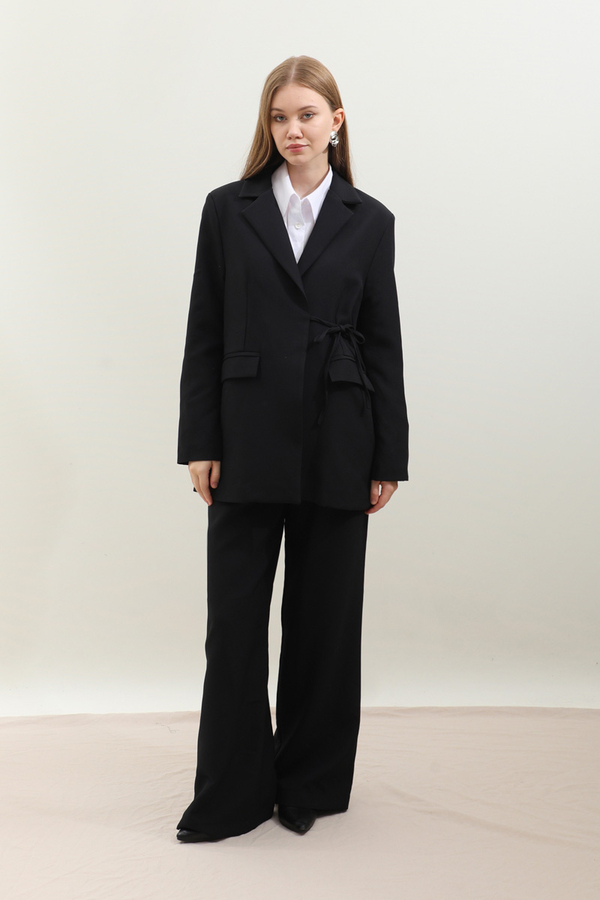 Yandan Bağlamalı Blazer Takım Siyah 