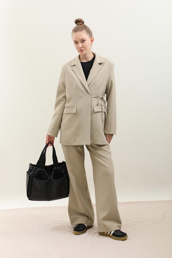 Yandan Bağlamalı Blazer Takım Taş - 3