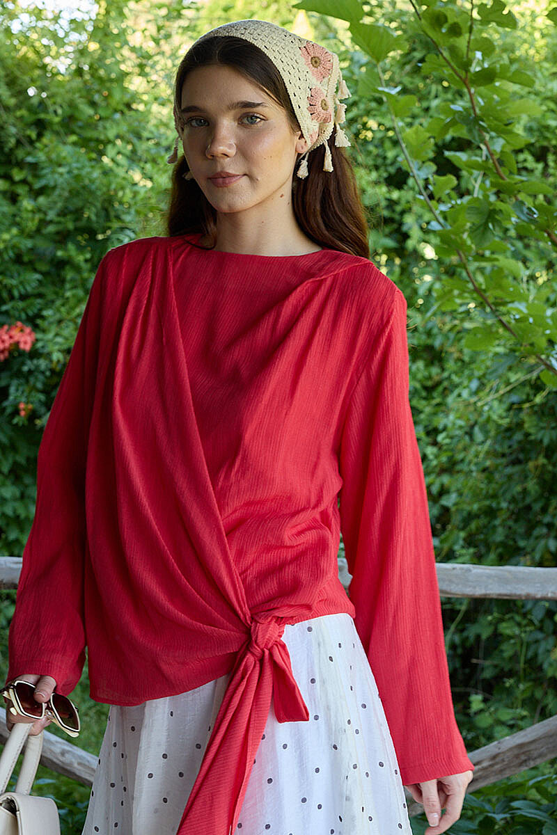 Yandan Bağlamalı Bluz Kırmızı - 3