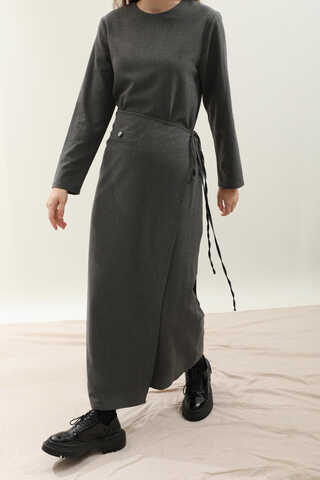 Yandan Bağlamalı Etekli Elbise Antrasit - 4