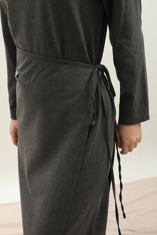 Yandan Bağlamalı Etekli Elbise Antrasit - 7