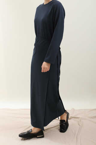 Yandan Bağlamalı Etekli Elbise Lacivert - 4