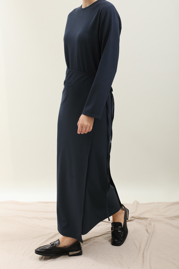 Yandan Bağlamalı Etekli Elbise Lacivert - 4