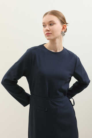 Yandan Bağlamalı Etekli Elbise Lacivert - 5