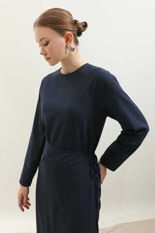 Yandan Bağlamalı Etekli Elbise Lacivert - 6