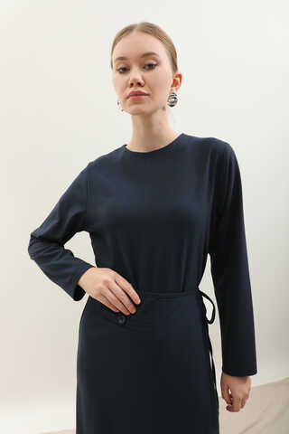 Yandan Bağlamalı Etekli Elbise Lacivert - 8