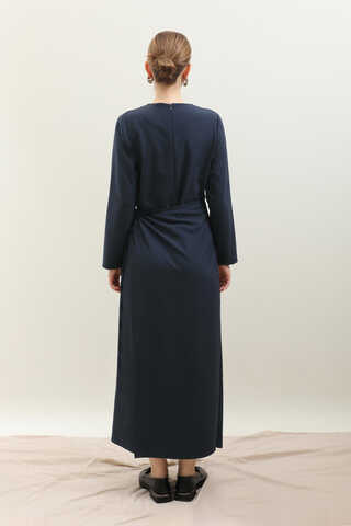 Yandan Bağlamalı Etekli Elbise Lacivert - 9