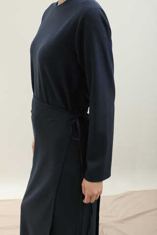 Yandan Bağlamalı Etekli Elbise Lacivert - 7