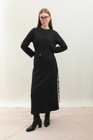 Yandan Bağlamalı Etekli Elbise Siyah - 3