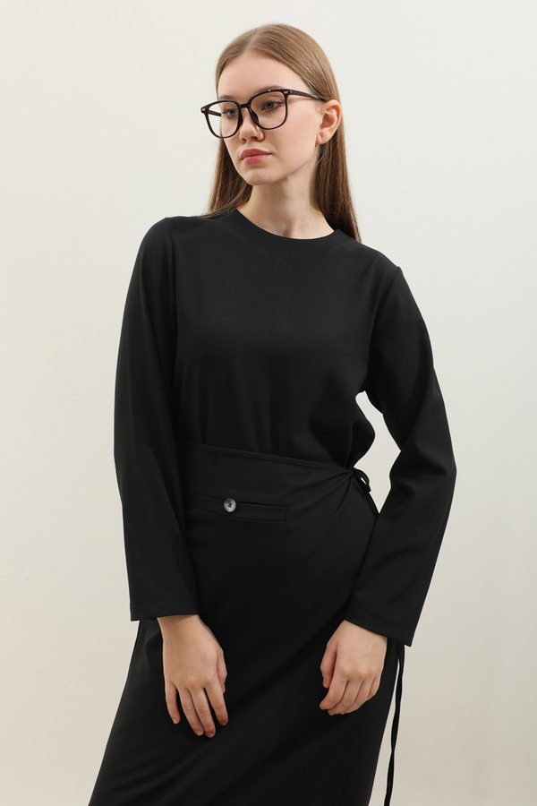 Yandan Bağlamalı Etekli Elbise Siyah - 6