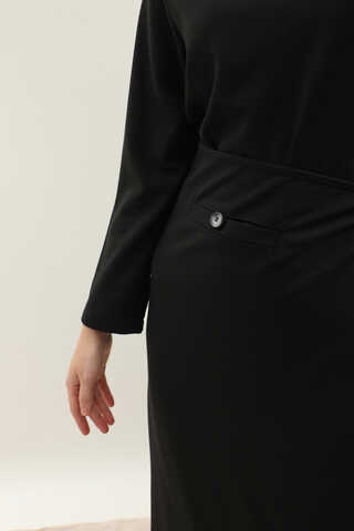 Yandan Bağlamalı Etekli Elbise Siyah - 8