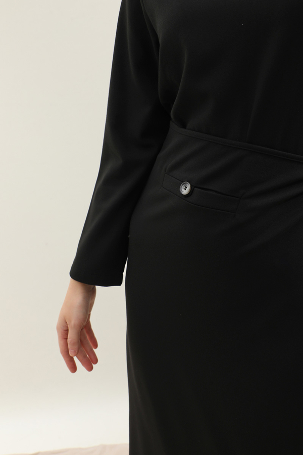 Yandan Bağlamalı Etekli Elbise Siyah - 8