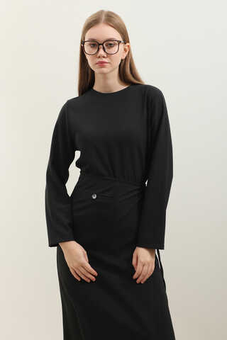 Yandan Bağlamalı Etekli Elbise Siyah - 5