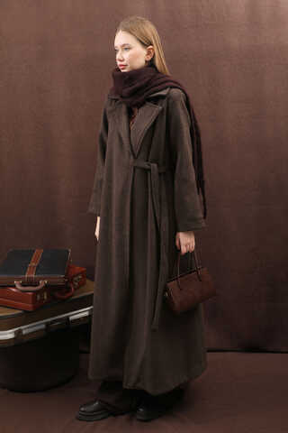 Yandan Bağlamalı Kaban Kahverengi - 12