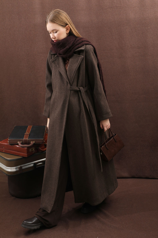 Yandan Bağlamalı Kaban Kahverengi - 13