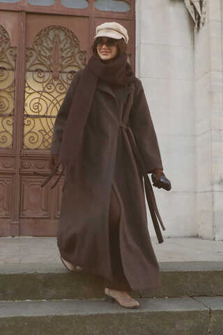 Yandan Bağlamalı Kaban Kahverengi - 9