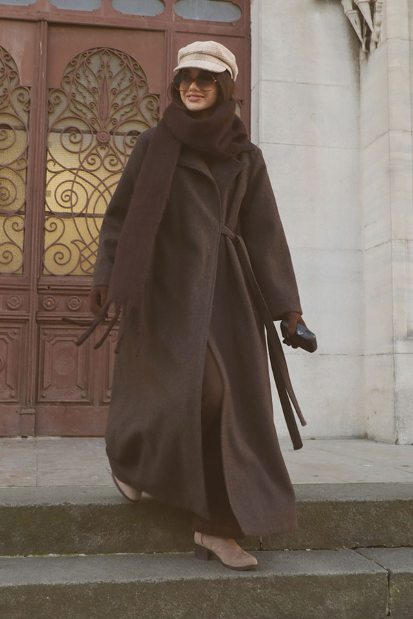 Yandan Bağlamalı Kaban Kahverengi - 9