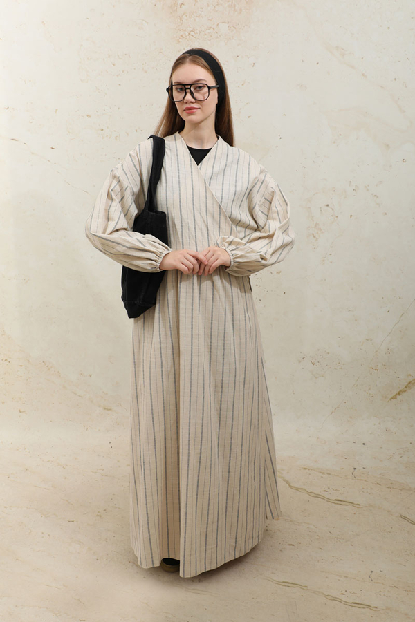 Yandan Bağlamalı Keten Kimona Lacivert 