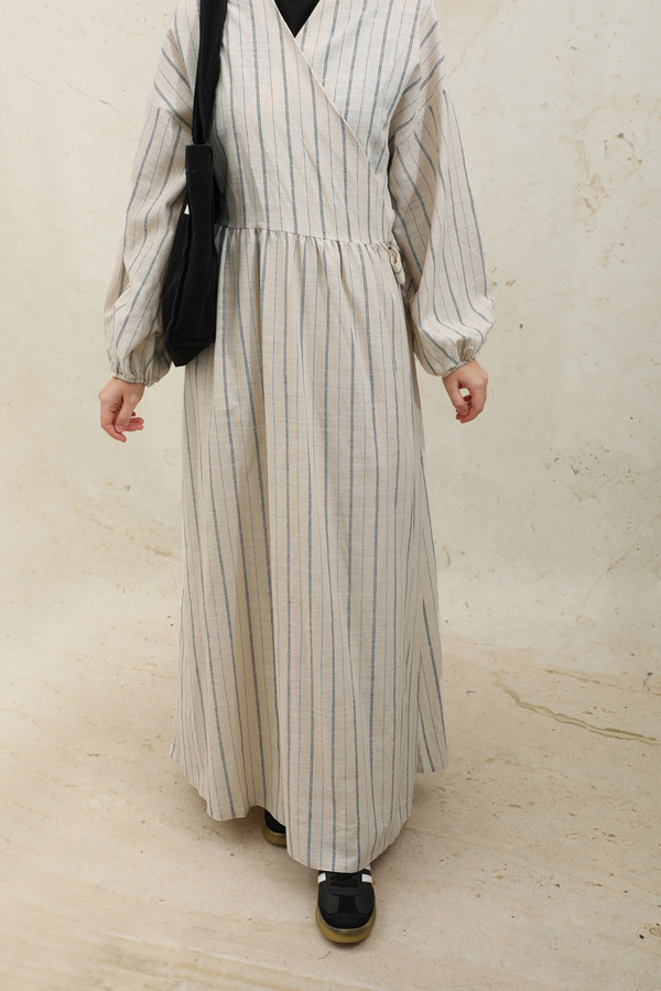 Yandan Bağlamalı Keten Kimona Lacivert - 2