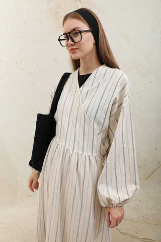 Yandan Bağlamalı Keten Kimona Lacivert - 4