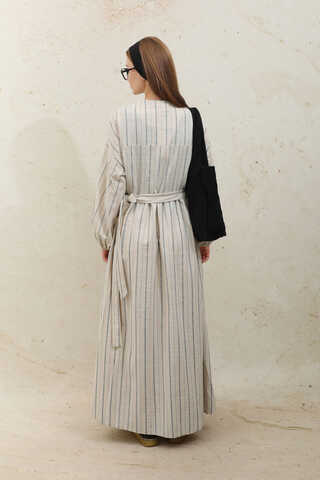 Yandan Bağlamalı Keten Kimona Lacivert - 6