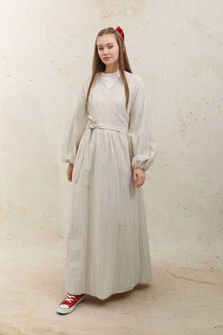 Yandan Bağlamalı Keten Kimona Vizon - 2