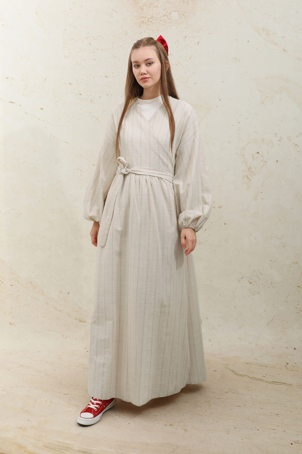 Yandan Bağlamalı Keten Kimona Vizon - 2